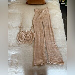 Beige Knit Two-Piece knit Set